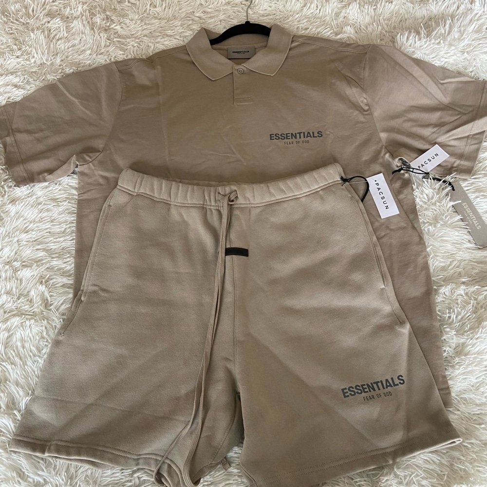 NEW Fear of God Essentials Set! Both Polo and Shorts! Size Medium! Color: Beige
